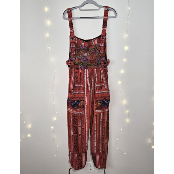 VINTAGE Women's Guatemalan Huipil Tapestry Floral Overalls Jumpsuit M Hippie - Picture 2 of 15